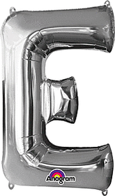 Silver Letter "E" Shaped Mylar Supershape Balloon 34 Inch